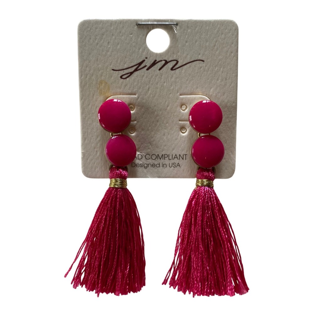 JM Collection‎ Pink Beaded Tassel Earrings Dangling Fashion Jewelry Kidcore Boho